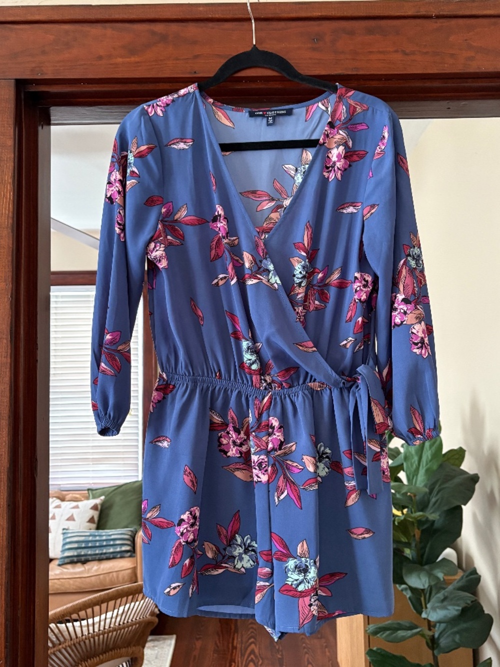 Blue Floral Long Sleeve Wrap Romper